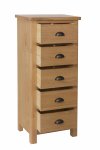 Ranby Oak Bedroom 5 Drawer Narrow Chest