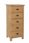 Ranby Oak Bedroom 5 Drawer Narrow Chest