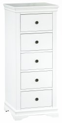 Swanley White Bedroom 5 Drawer Narrow Chest