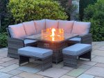 Marseille Square Corner Dining Set with Firepit - Grey