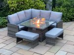 Marseille Square Corner Dining Set with Firepit - Grey