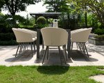 Maze - Outdoor Ambition 8 Seat Rectangle Dining Set With Fire Pit - Oatmeal