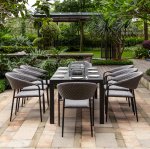 Maze - Outdoor Pebble 8 Seat Rectangle Dining Set With Fire Pit  - Flanelle