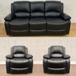 Barcelona Reclining 3+1+1 Sofa Set- Black Leather