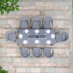 Maze - Outdoor Pebble 8 Seat Rectangle Dining Set With Fire Pit  - Flanelle