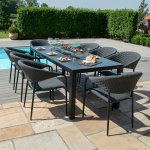 Maze - Outdoor Pebble 8 Seat Rectangle Dining Set With Fire Pit  - Charcoal