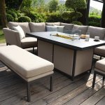 Maze - Outdoor Pulse Rectangle Corner Dining Set With Fire Pit - Taupe