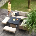 Maze - Outdoor Pulse Square Corner Dining Set With Rising Table -  Taupe