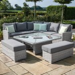 Maze Ascot Deluxe Corner Dining Set - With Rising Table, Ice Bucket & Weatherproof Cushions