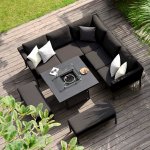 Maze - Outdoor Pulse Square Corner Dining Set With Fire Pit -  Charcoal