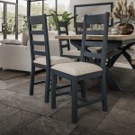 Pair of HO Painted Dining Slatted Dining Chair Natural Check - Blue