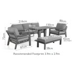 Maze Aluminium New York 3 Seat Sofa Set with Rising Table - Grey