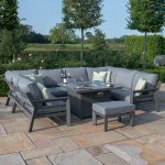 Maze Aluminium New York U- Shaped Sofa Set with Firepit Table - Grey