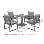 Maze Aluminium Amalfi 4 Seat Square Dining Set with Rising Table - Grey