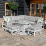 Maze Aluminium Amalfi Small Corner Dining with Square Fire Pit Table- White