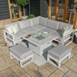 Maze Aluminium Amalfi Small Corner Dining with Square Fire Pit Table- White