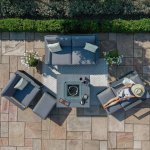 Maze Aluminium Amalfi 2 Seat Sofa Dining Set with Square Fire Pit Table- Grey