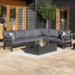 Maze Aluminium Oslo Corner Group with Rectangular Fire Pit Table- Charcoal