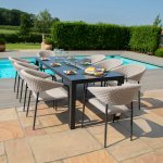 Maze - Outdoor Pebble 8 Seat Rectangle Dining Set With Fire Pit  - Taupe