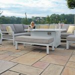 Maze Aluminium New York Corner Dining Set With Fire Pit Table - White