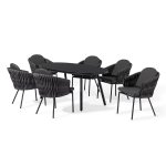 Maze Rope Marina 6 Seat Oval Dining Set - Charcoal