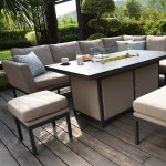 Maze - Outdoor Pulse Left Handed Rectangle Corner Dining Set With Fire Pit - Taupe