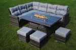 Marseille Rectangle Corner Dining with Firepit - Grey