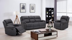 Barcelona Reclining 3 +1 + 1 Sofa Set- Grey Fabric