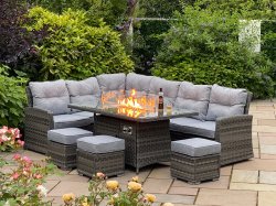 Marseille Rectangle Corner Dining with Firepit - Grey