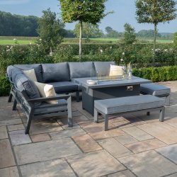 Maze Aluminium New York Corner Dining Set With Fire Pit Table - Grey