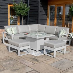 Maze Aluminium Amalfi Small Corner Dining with Square Fire Pit Table- White