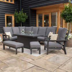 Maze Aluminium Manhattan Reclining Corner Dining Set with Fire Pit and Armchair