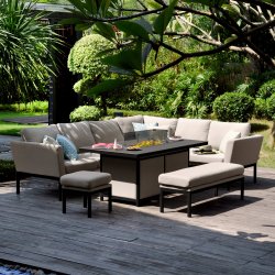 Maze - Outdoor Pulse Left Handed Rectangle Corner Dining Set With Fire Pit - Taupe