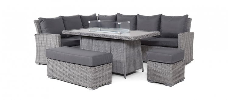 Maze Ascot Rectangular Corner Dining Set - With Fire Pit & Weatherproof Cushions