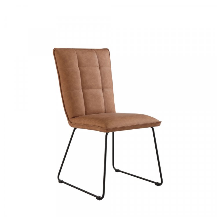 The Chair Collection Panel Back Chair with Angled Legs - Tan (Pair)