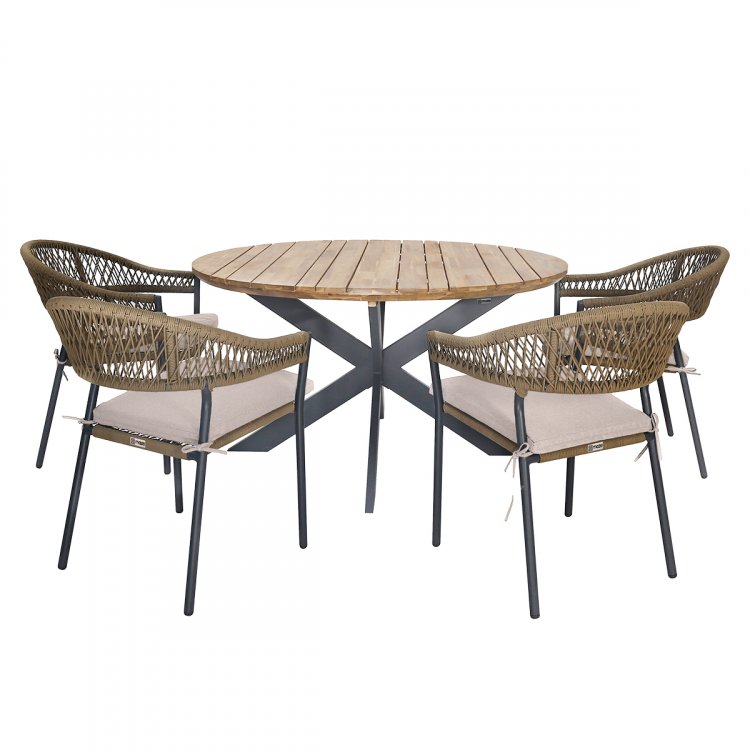 Maze Rope Bali 4 Seat Round Dining Set