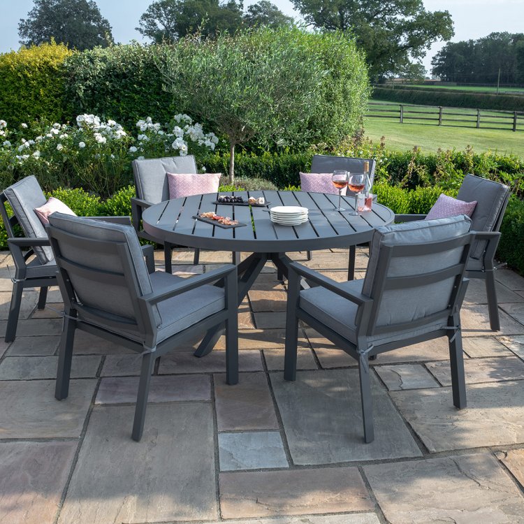 Maze Aluminium New York 6 Seat Round Dining Set - Grey