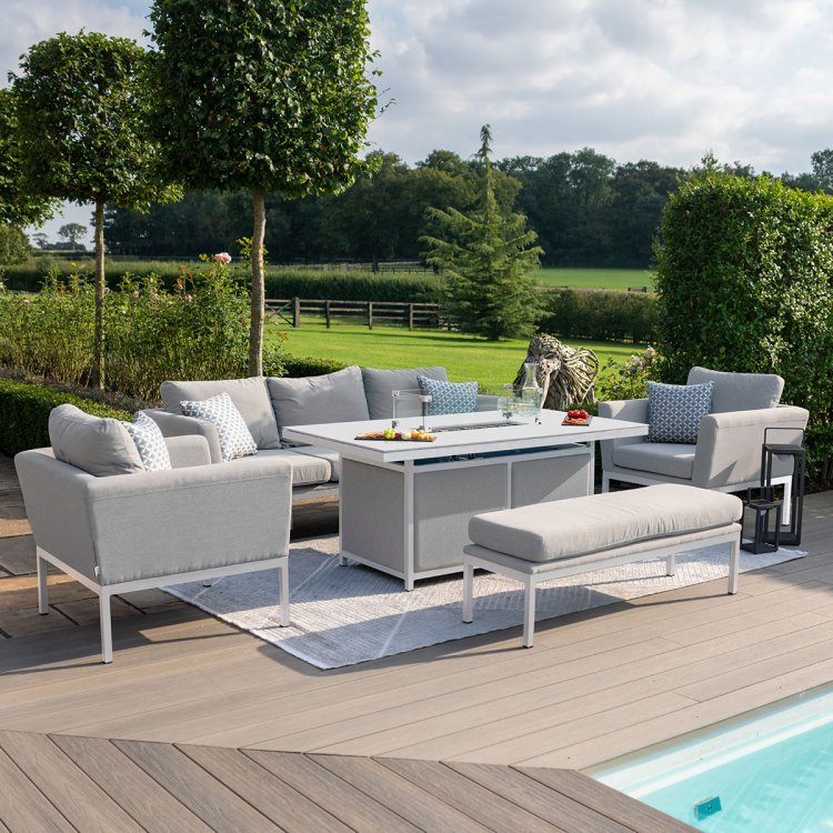 Maze - Outdoor Pulse 3 Seater Sofa Set with Fire Pit Table - Lead Chine